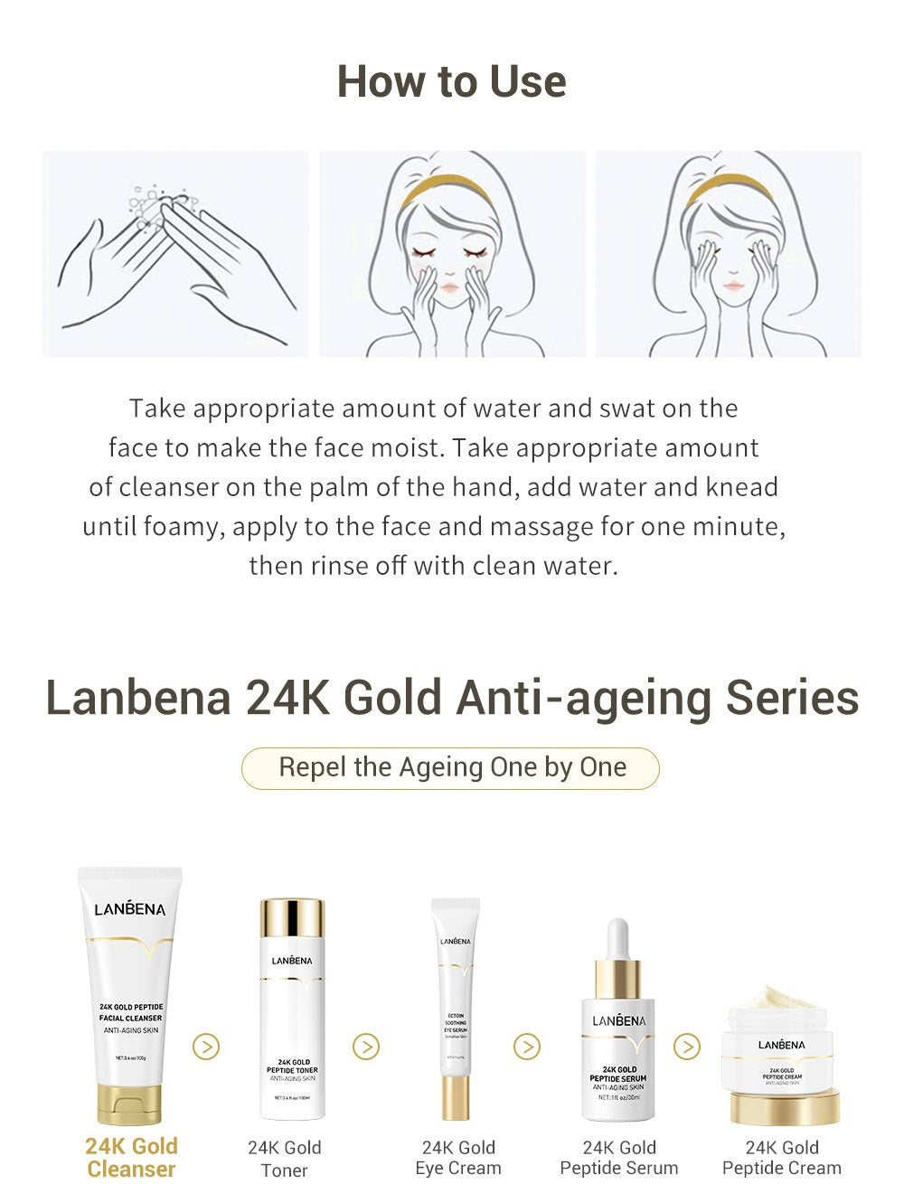 LANBENA 24k Gold Peptide Facial Cleanser 24K多肽洗面奶100g
