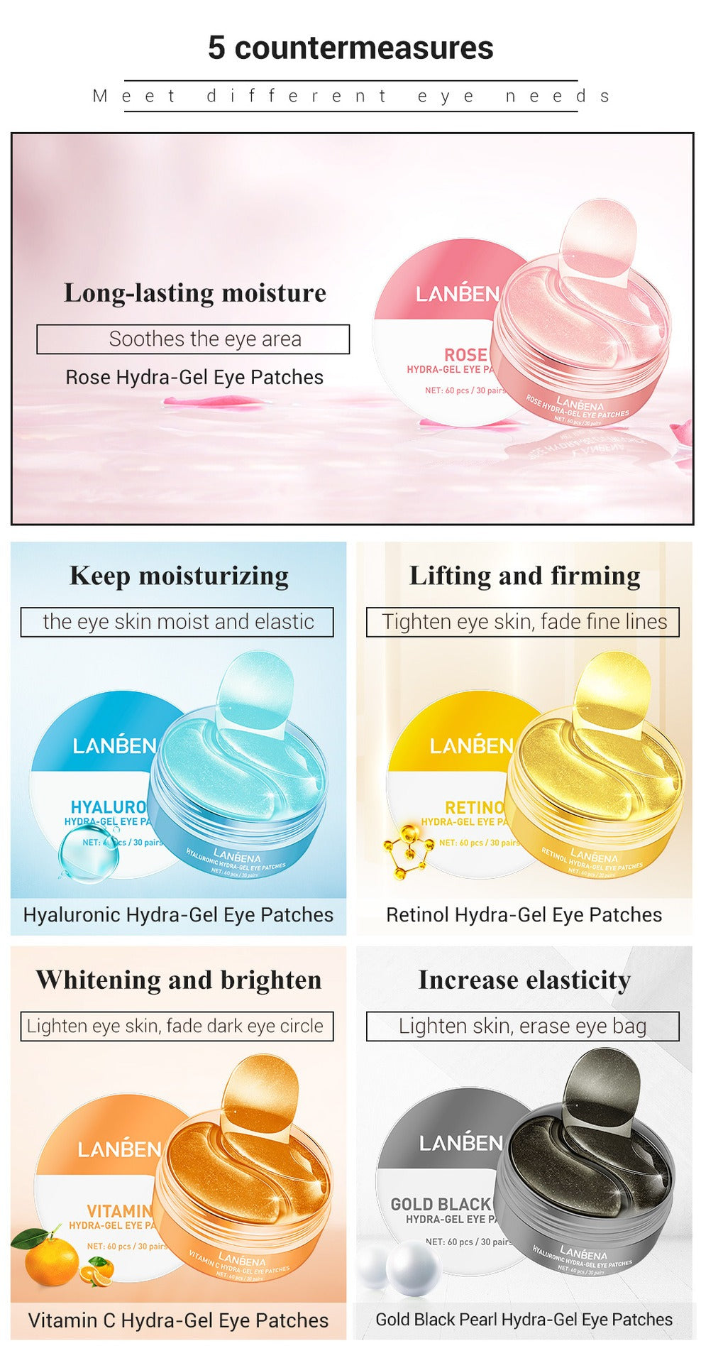 LANBENA Rose Hydra-Gel Eye Patches 30 pairs 玫瑰保濕緊緻去細紋啫喱眼膜 30對