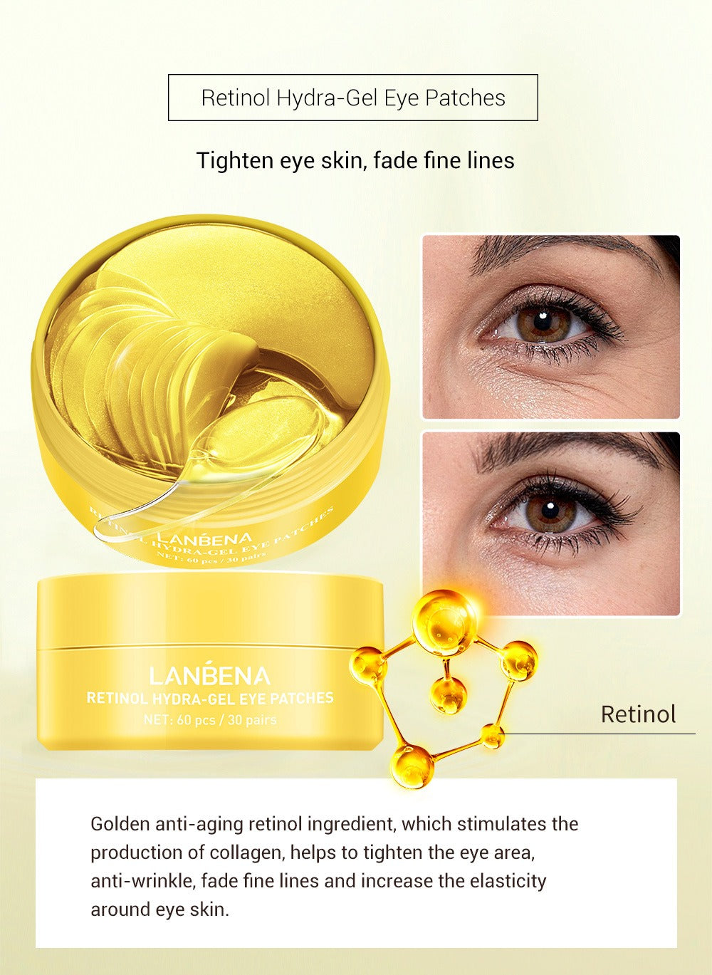 LANBENA Retinol Gel Eye Patches 30 pairs 視黃醇黃金抗老啫喱眼膜 30對