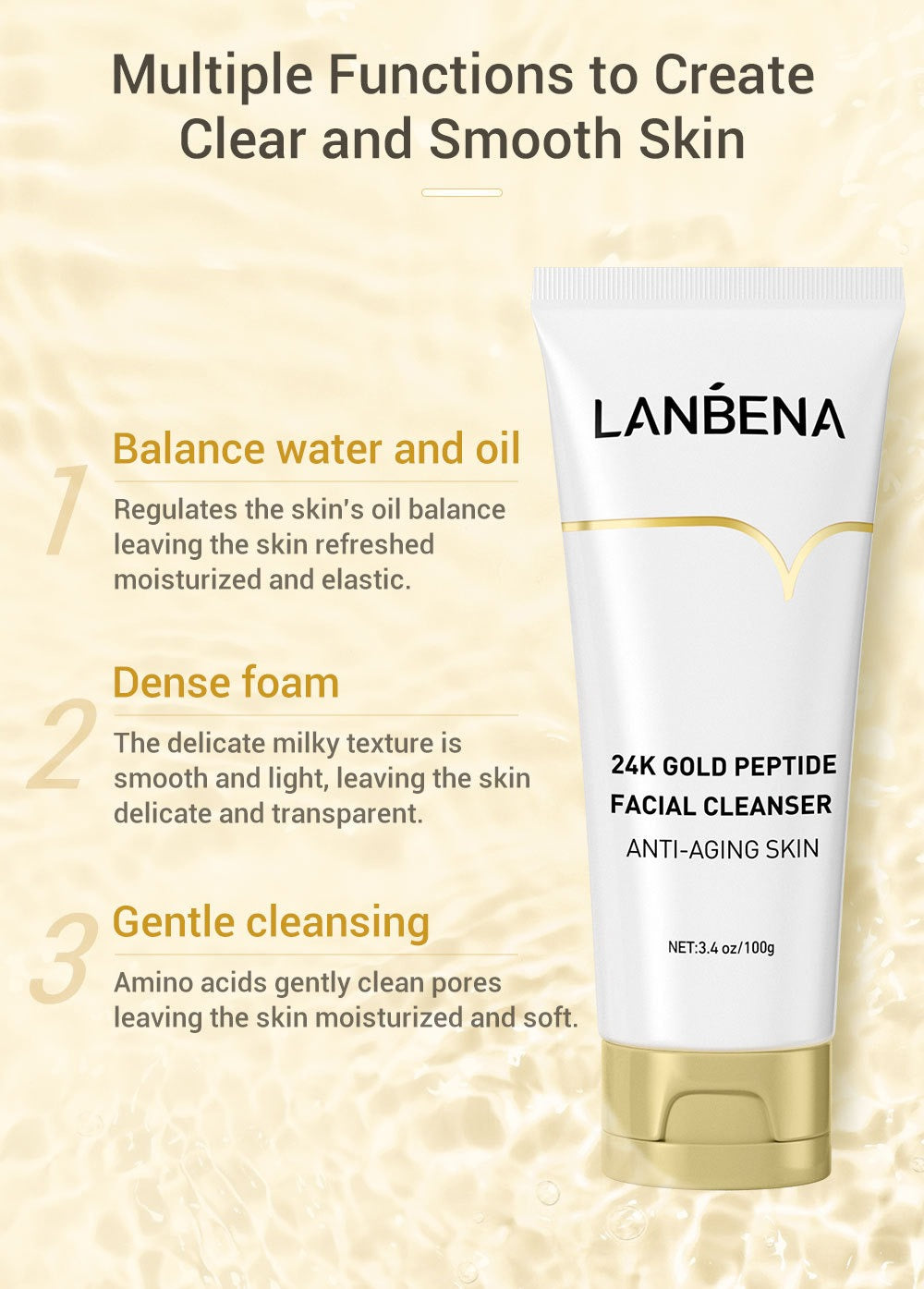 LANBENA 24k Gold Peptide Facial Cleanser 24K多肽洗面奶100g