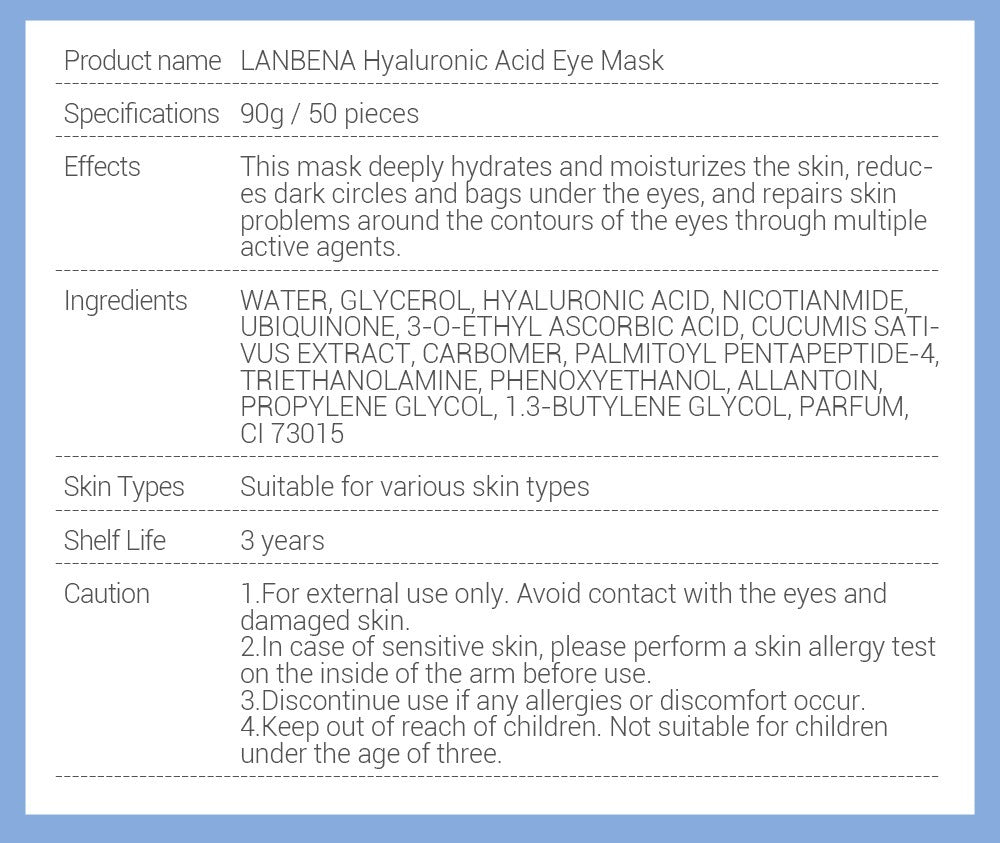 LANBENA Hyaluronic Acid Eye Mask 25 pairs 玻尿酸眼膜 25對