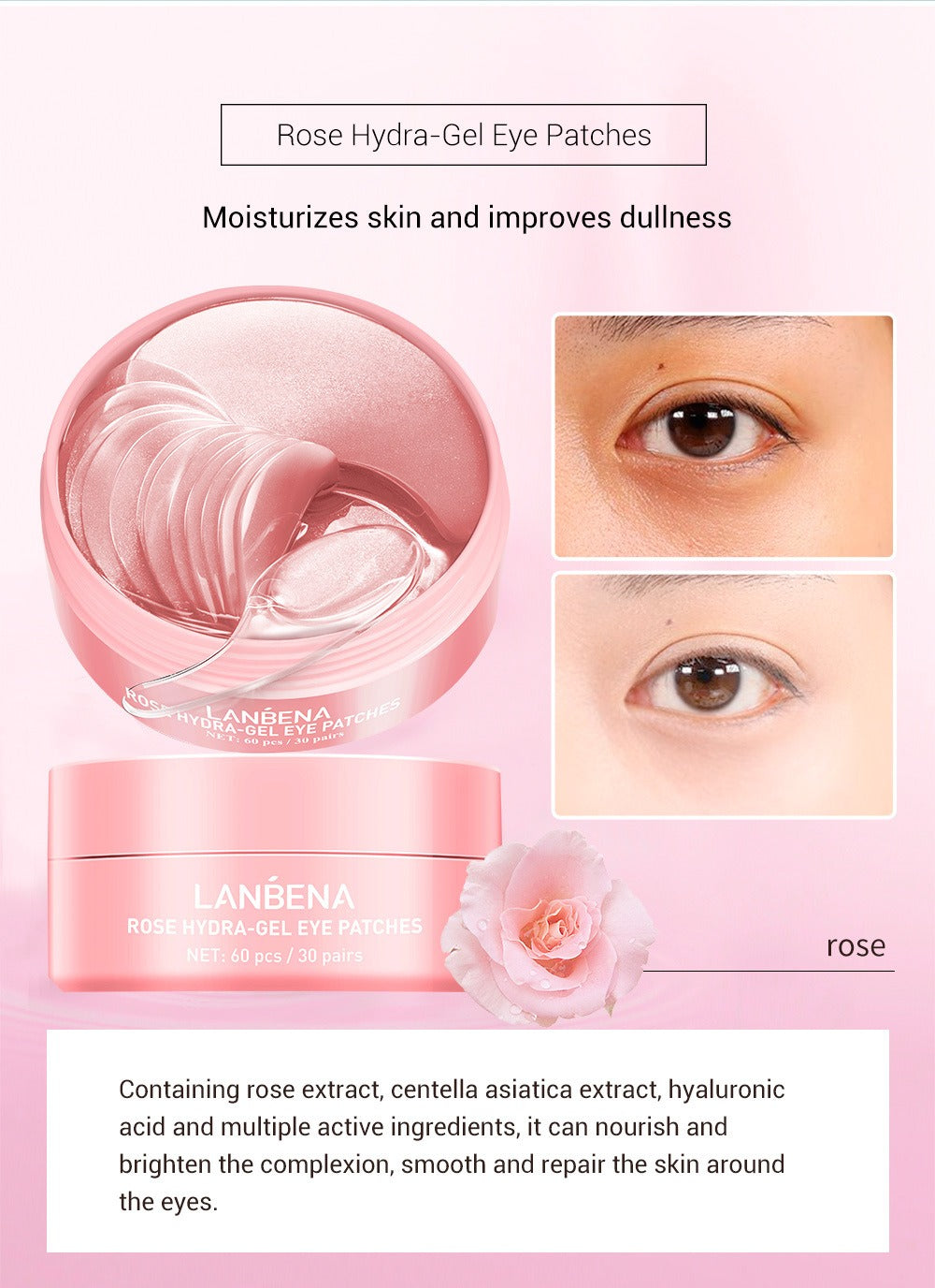 LANBENA Rose Hydra-Gel Eye Patches 30 pairs 玫瑰保濕緊緻去細紋啫喱眼膜 30對